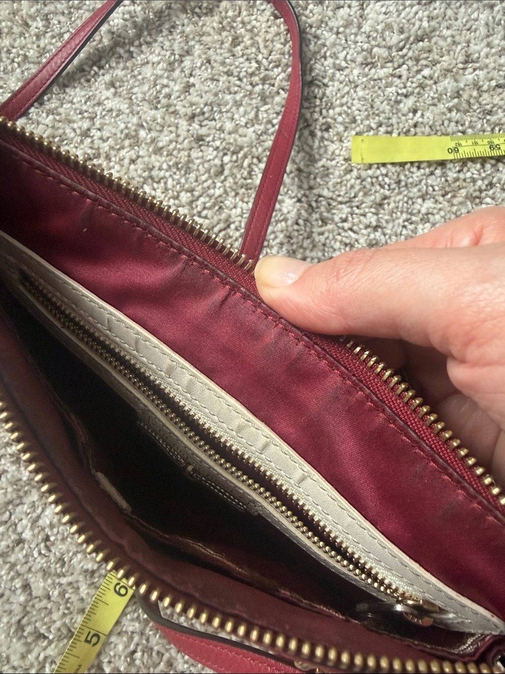 Henri Bendel Berry Red Leather Crossbody Bag with Gold Chain Accent - Picture 9 of 9